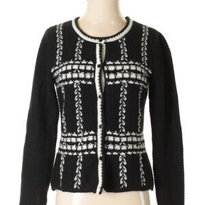 Pim + Larkin Wool & Rabbit Hair Blend Black & White Striped Cardigan